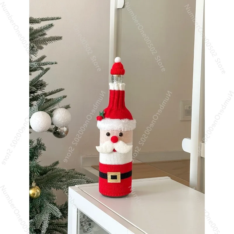 

Christmas Wine Bottle Knitted Set Ornament Santa Elk Red Wine Dust Sheath Party Ornament