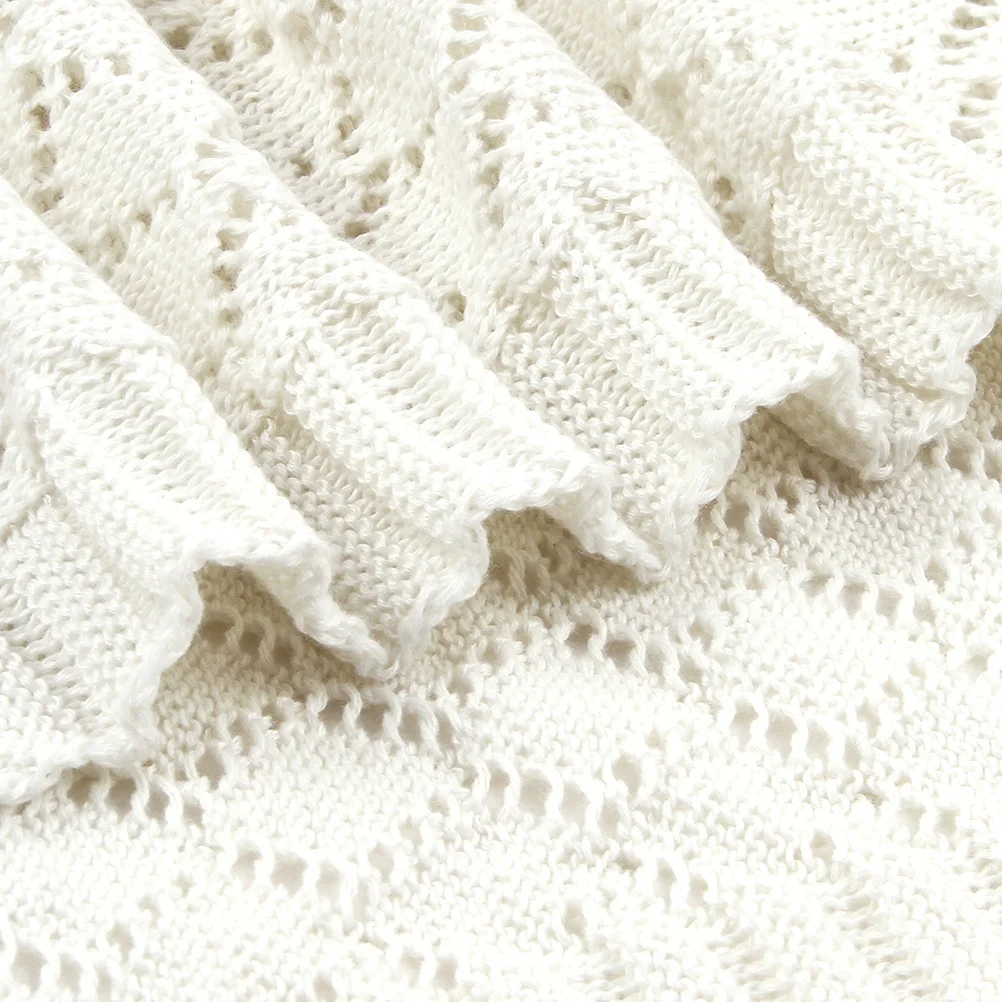 

Baby Warm Blanket Knitted Texture Hollow Out Pattern Cozy Light for Stroller Sleeping Indoor Outdoor Autumn Winter Use