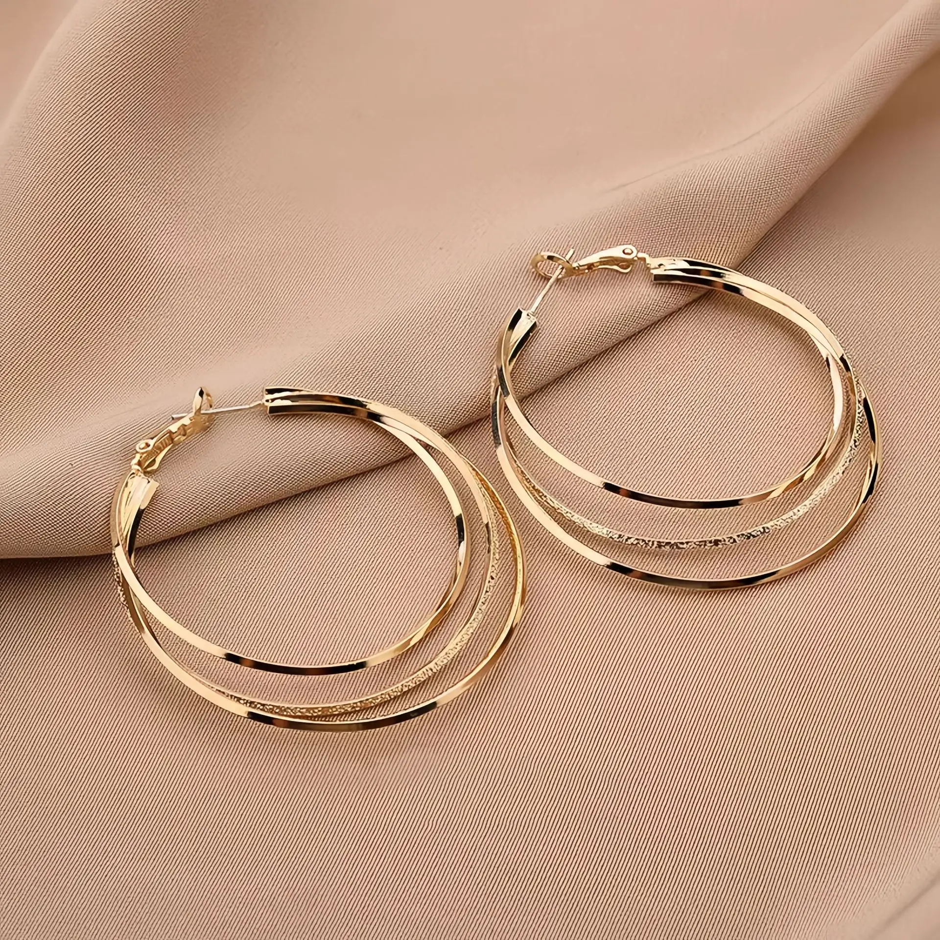 

S925 Silver Needle Large Hoop Earrings Multi-Layered Large Earrings