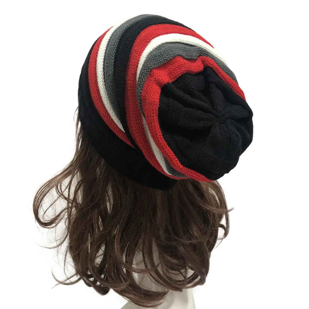 Men Women Winter Hats Rasta Knitted Beanies for Ladies New Hip Hop Cap Patchwork Striped Ski Bonnet Homme Hiver