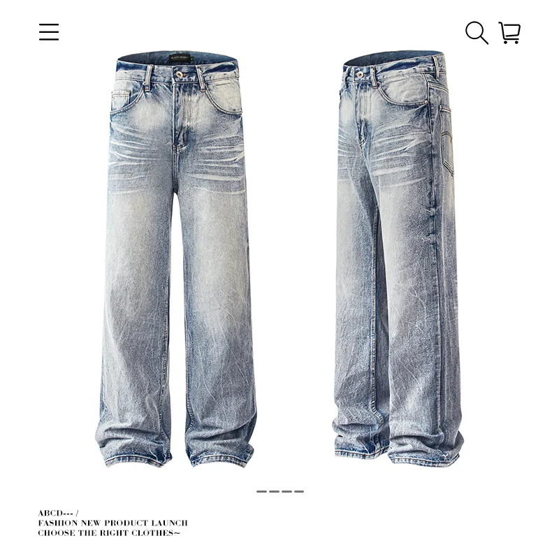MAQVOB 2025 Summer Fashion Brand American Retro Washed Worn Jeans Men's And Women's Loose All-matching Straight Long Pants