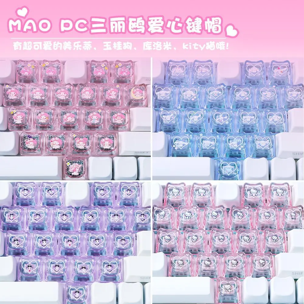 

Cartoon Hello Kitty Melody Love Keycap PC Translucent MAO Personalized DIY Adapter Magnetic Axis Keyboard Keycap Holiday Gift