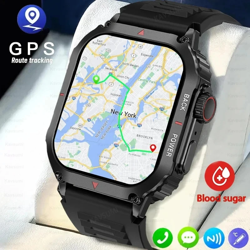 2024New 1.95 \'\'hd Screen glukozy we krwi zegarek inteligentny zegarek dla mężczyzn wodoodporna ładowarka bezprzewodowa GPS Smartwatch dla IOS Android