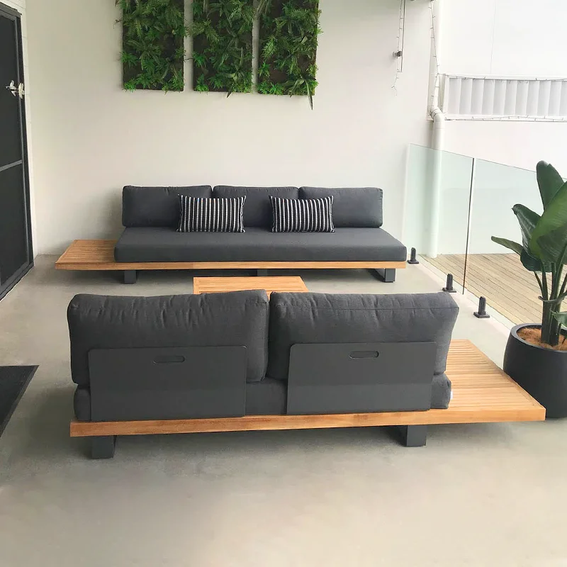 Gartenmöbel Rattan-Sofagarnitur Kunststoff Polyethylen Rattan modernes Hotel im Freien grau wasserdicht Party-Aluminiumsitz