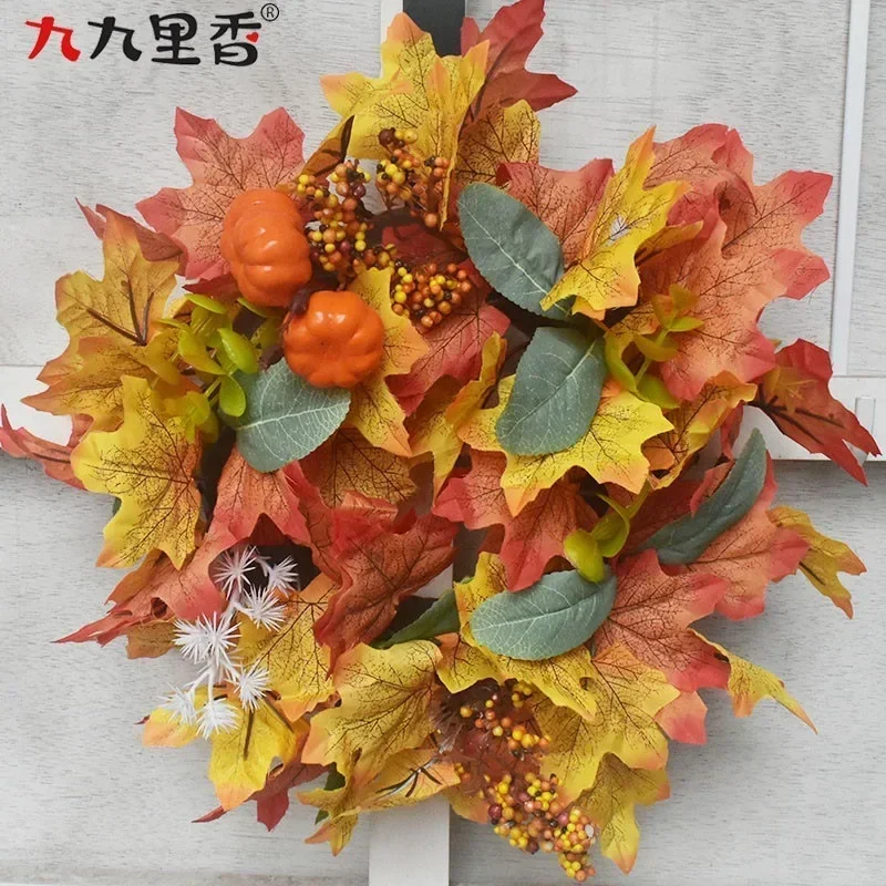 Artificial Foam Pumpkin Fake Pine Cones Silk Maple Leaves Wreath for Autumn Thanksgiving Wreath Decoations DIY Crafts Suppl