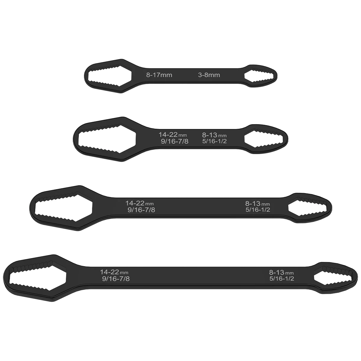 4Pcs Multifunctional Wrench Set Double-head Torx Wrench 5/16inch-7/8inch and 1/8inch-11/16inch Self-tightening Spanner Hand