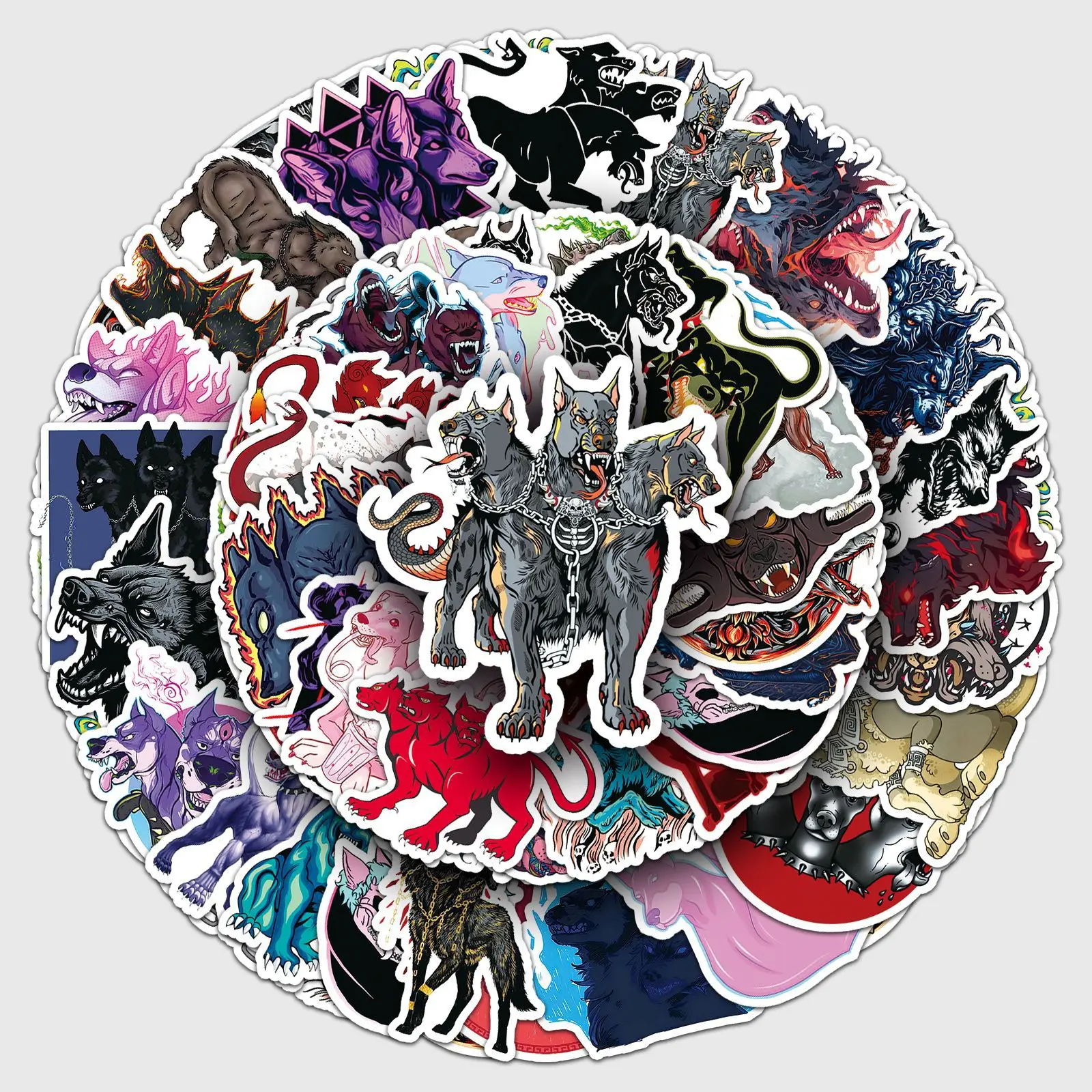 50Pcs Cool Cerberus Stickers Satan Evil Dog Diy Stickers Scrapbooking Phone Luggage Skateboard Waterproof Decals