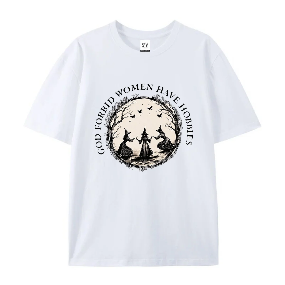 Women Round Neck Short Sleeve T Shirt God Forbid Women Have Hobbies Witch Graphic Tee Vintage Halloween Casual Summer Cotton Top