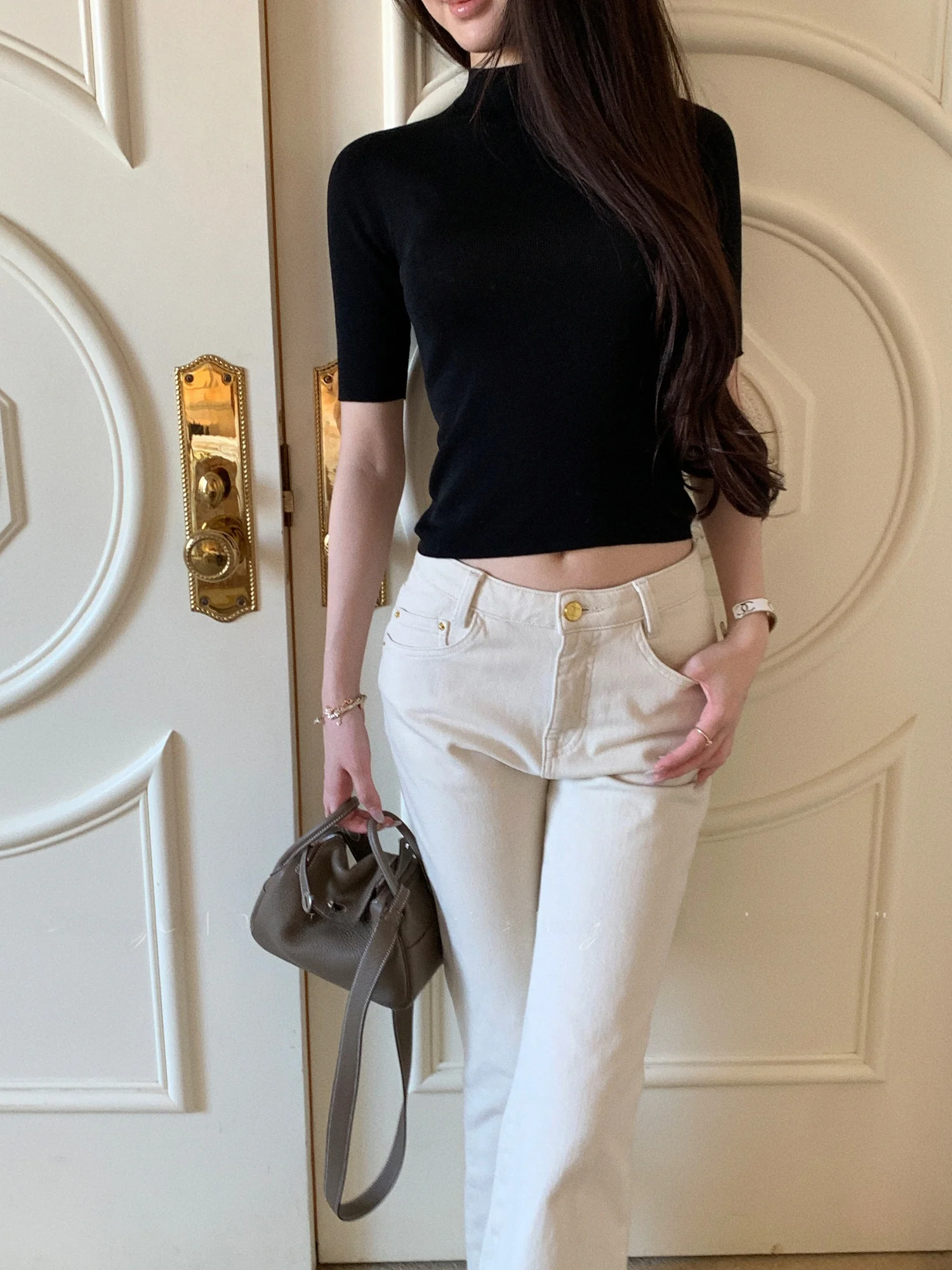 

Джинсы прямого кроя с высокой талией для похудения Mummy Egg Lang, повседневные, из эластичного хлопкового денима, на пуговицах, универсальные, светлые