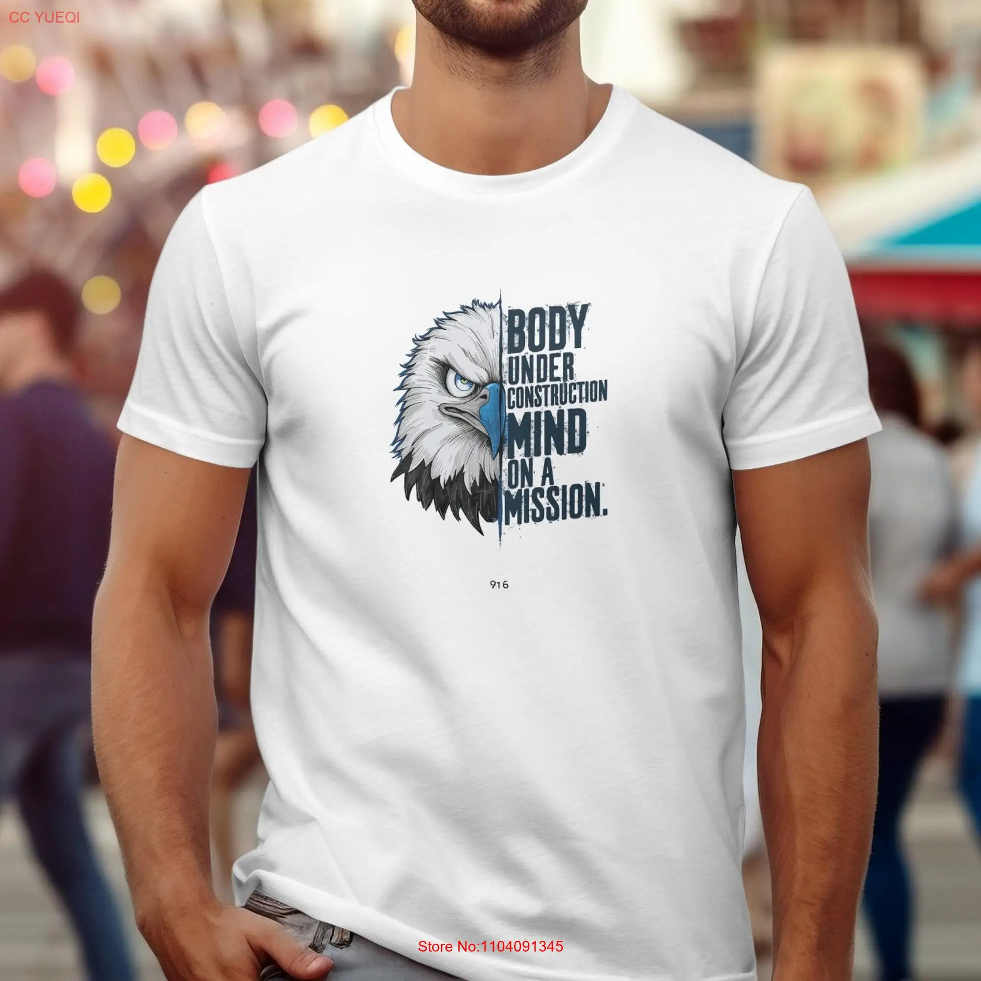 Motivational Gym T Shirt Eagle Design Body Under Construction Mind On A Mission Fitness Workout Apparel Inspirational