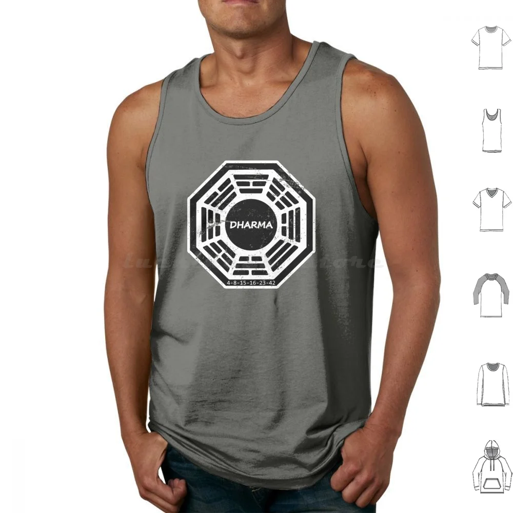 Dharma Initiative ( Lost ) Replica Distressed Tank Tops Print Cotton Dharma Initiative Tv Nerd Geek Replica Namaste