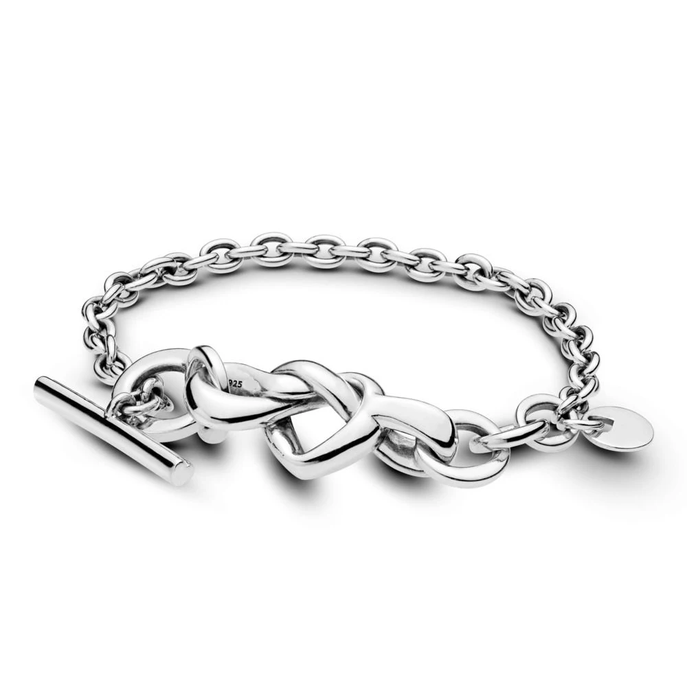 

Authentic 925 Sterling Silver Knotted Heart Fashion T-Bar Bracelet Fit Women Bead Charm Gift DIY Jewelry