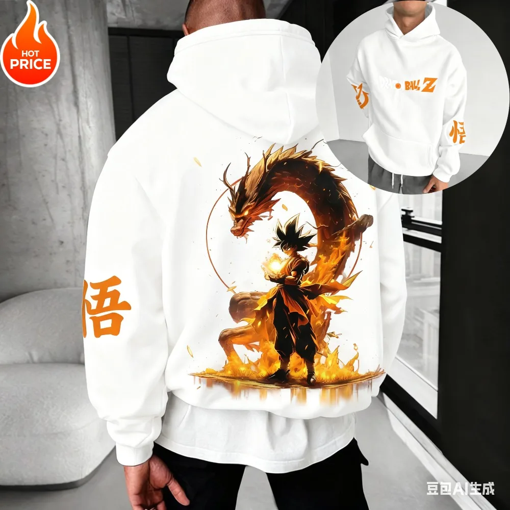 2026 Autumn Winter Dragon Ball Retro Gym Hoodie 100% Cotton Goku & Shenron Fire Oversized Fitness Streetwear for Men Women view 2