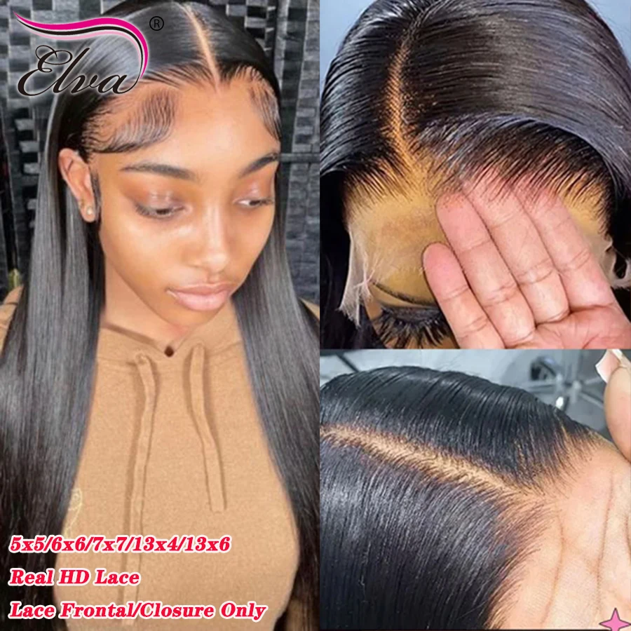 

Real HD Lace 5x5 /6x6/7x7 HD Lace Closure Only Melt Skin Body Wave Hair Pre Plucked invisible 13x4/13x6 HD Lace Frontal Elva