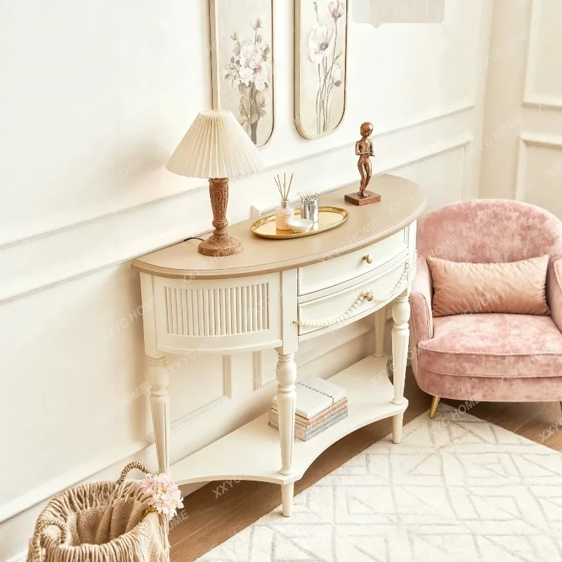 

Lsolid wood semicircular entrance cabinet retro entrance table simple entrance table