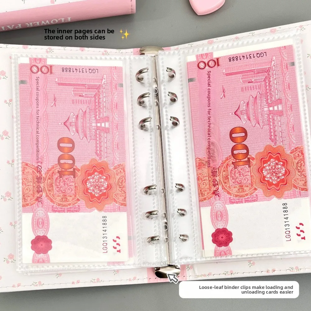 New PU Leather Money Saving Binder A6 Size Clear Inner Pages Budget Binder Cute Flowers Budgets Planner Home Office Use