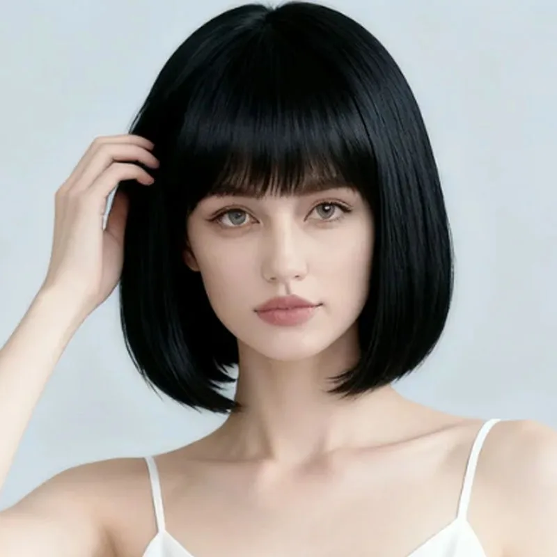 باروكة نسائية من الألياف الاصطناعية ذات أنبوب مستقيم مقاس 12 بوصة باللون الأسود متعددة الوظائف، مناسبة للاستخدام اليومي في الكرنفال #3