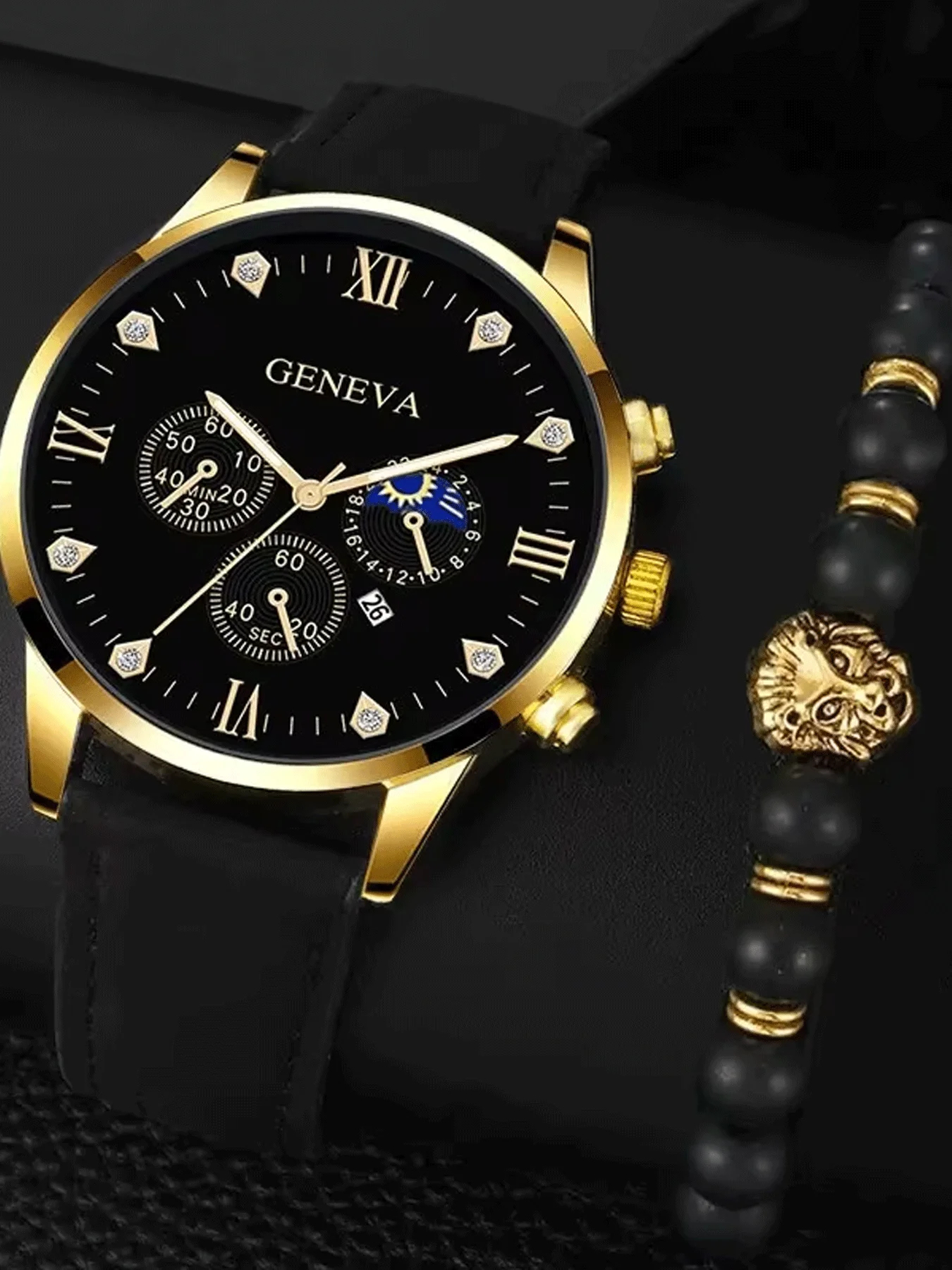 ชุดนาฬิกาข้อมือผู้ชายสองชิ้น สายสแตนเลส และนาฬิกาควอตซ์ผู้ชาย