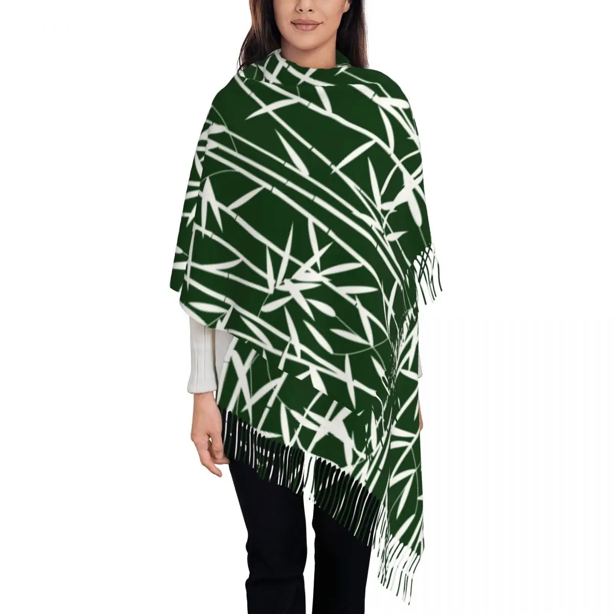 

Women Scarf Bamboo Leaves Winter Shawls Thin Wrap Lady Tassel Warm Scarves Hairy Bufanda Stole