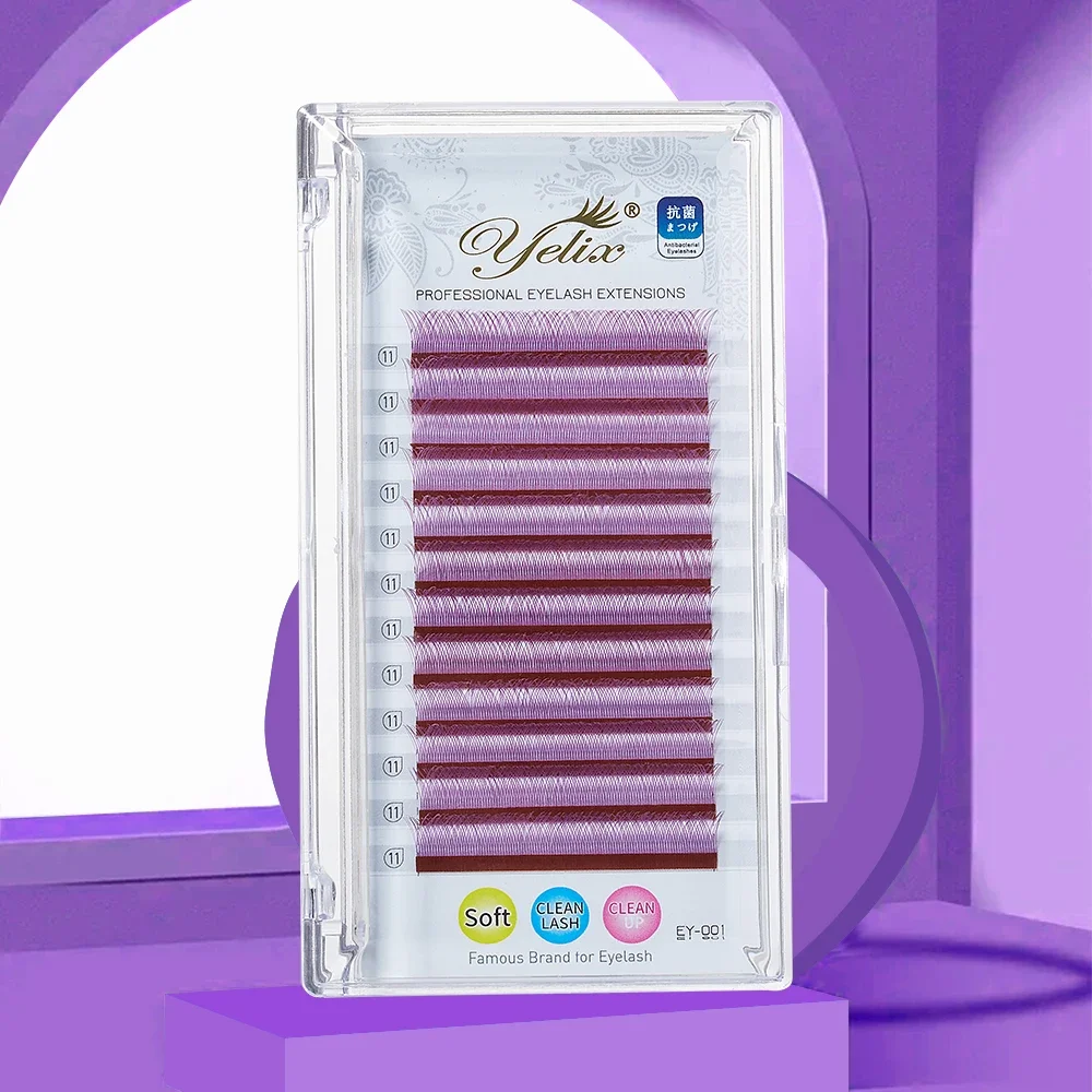 Yelix Purple Colored Eyelashes Mix Yy Lashes Lash Extensions Individual Premium Mink Soft Volume Eyelashes 2D Premade Fans