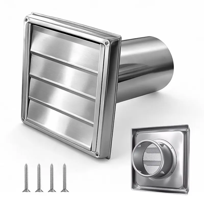 AB42-For Dryer Bathroom Ventilation System 4 Inch Wall Vent Cap, Outdoor Louvered Exhaust Vent Cover With Insect Screen
