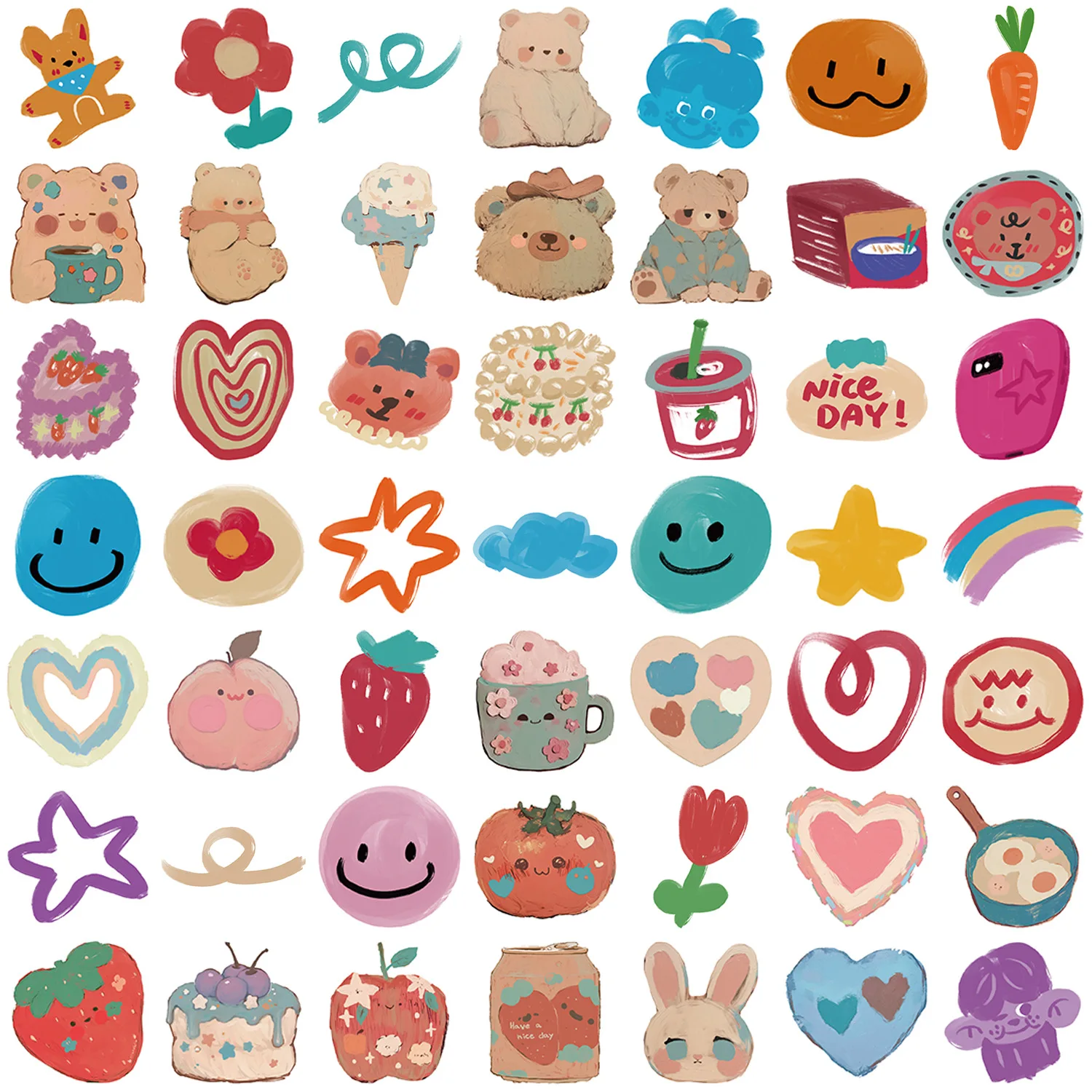 50/100PCS Cartoon Oil Painting Bear Graffiti Stickers Decorative Luggage Notebook Diy Waterproof