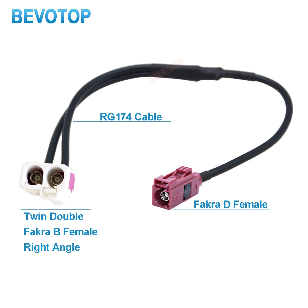 Fakra D Fêmea para Twin Fakra B Fêmea 90 °   Conversor de diversidade FAKRA 2 em 1 RG174 Cabo divisor Cablagem Antena Adaptador de rádio