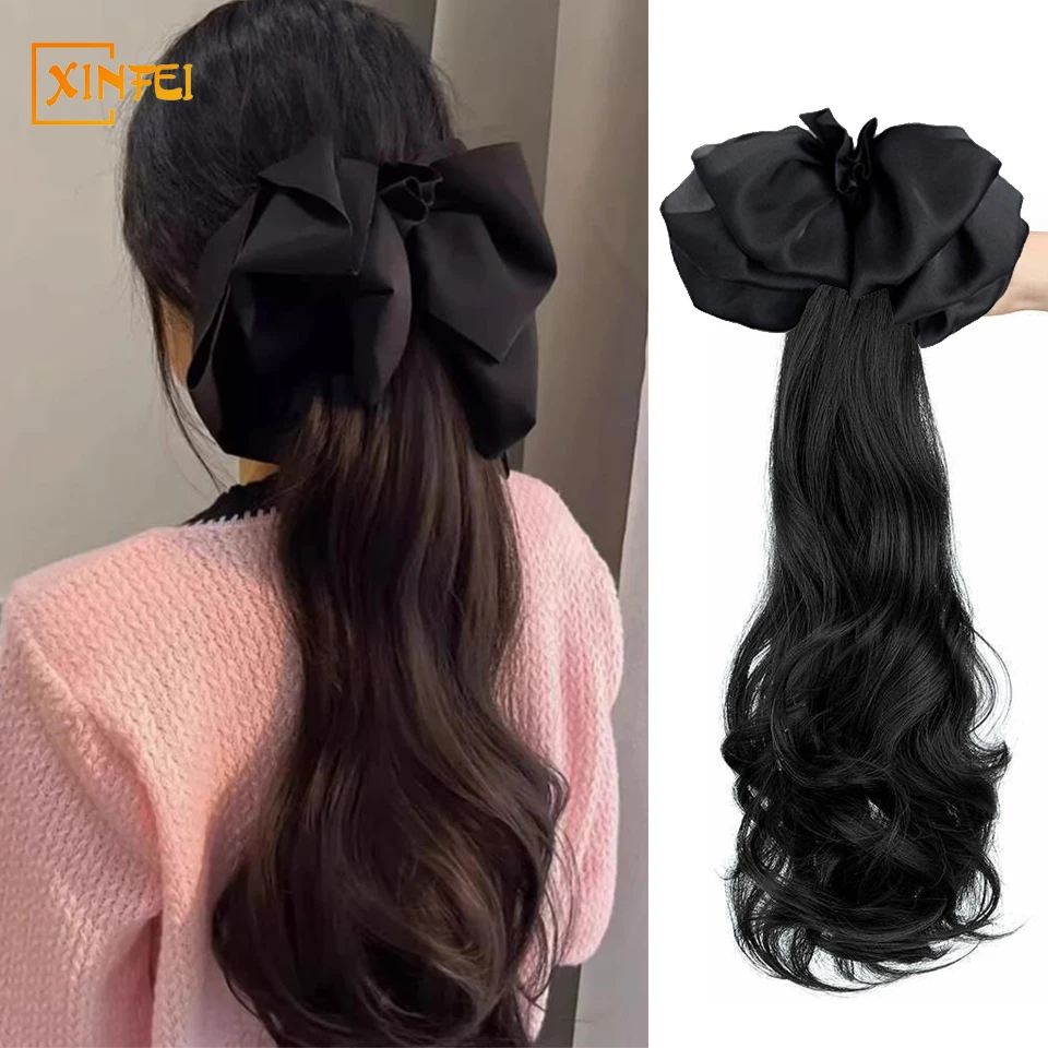 

Synthetic Ponytail Wig For Women's Long Curly Hair Naturally Fluffy Gripping Clip Type Bowknot Ponytail Wig