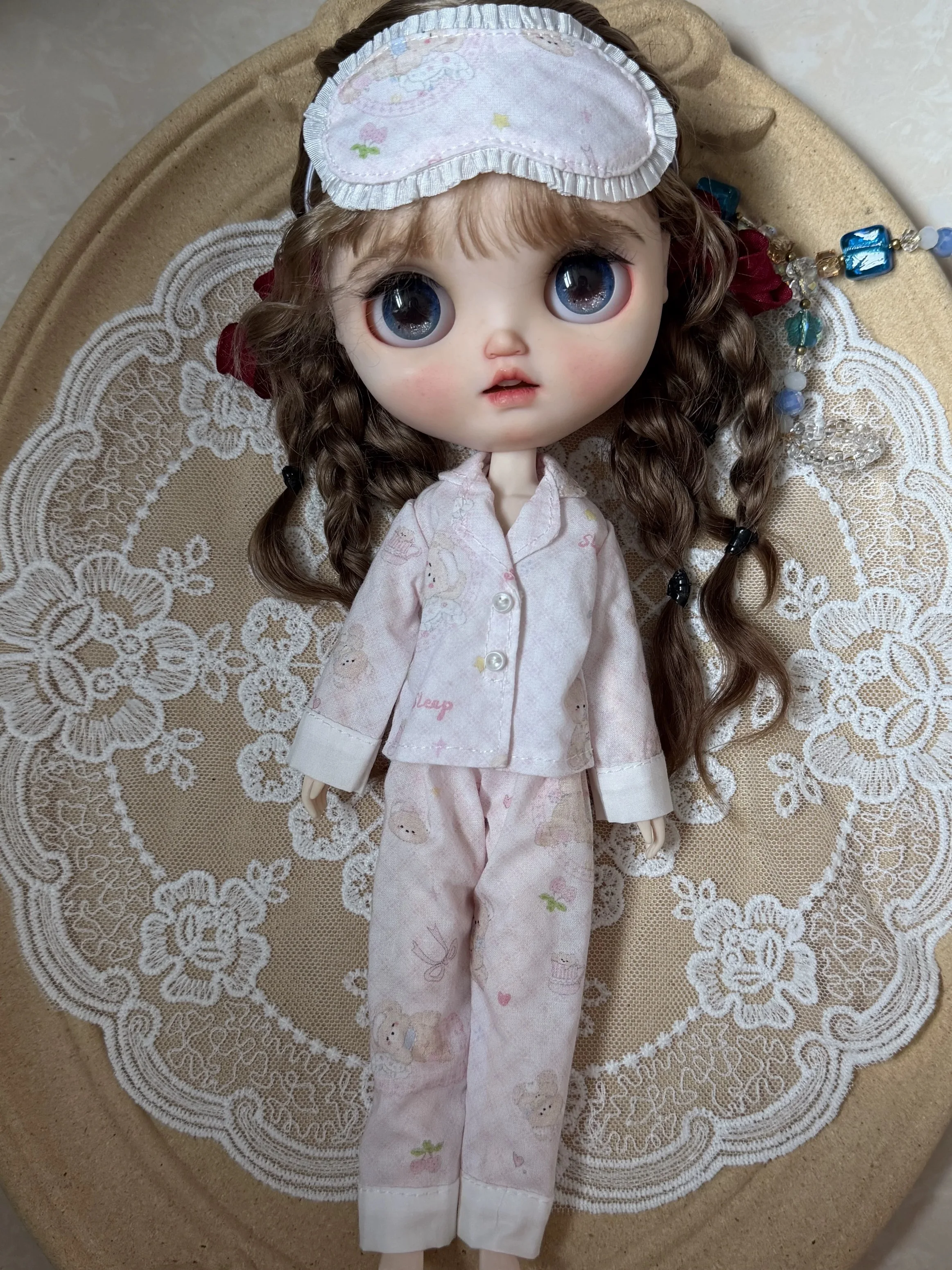 

ICY Blyth Doll Clothes Accessories Cartoon Pajamas Loungewear Cute EyeMask+Top+Pants 3 Pcs/Set For 19 Joint OB24 Doll Dress Up