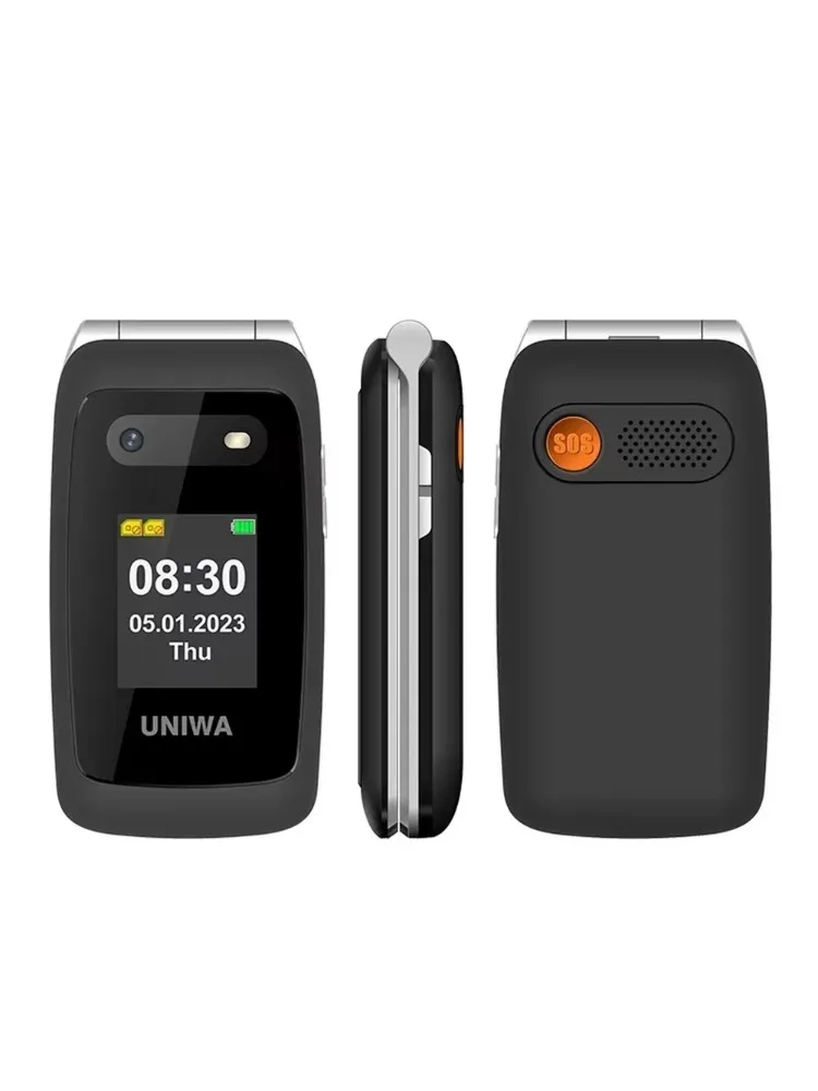 Telefon komórkowy UNIWA V202T 4G z klapką, modny telefon z podwójnym ekranem i dużymi przyciskami dla seniorów, 1450mAh, funkcja SOS. — zdjęcie produktu 7