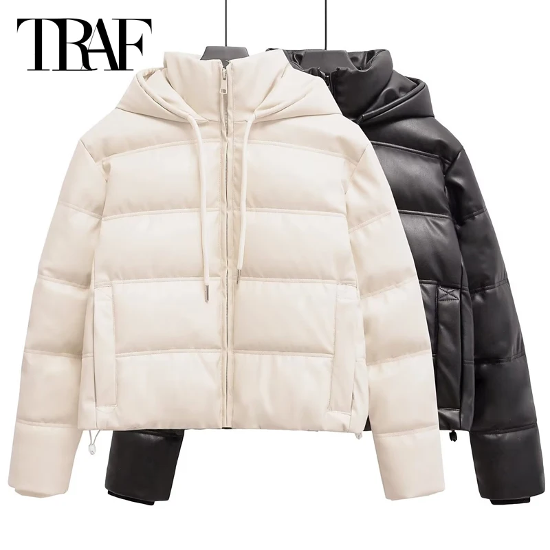 TRAF Women\'s Winter Down Jacket Outerwears Long Sleeve Quilted Jacket Woman Warm Winter Coats Woman 2024 New Coats Solid Parkas