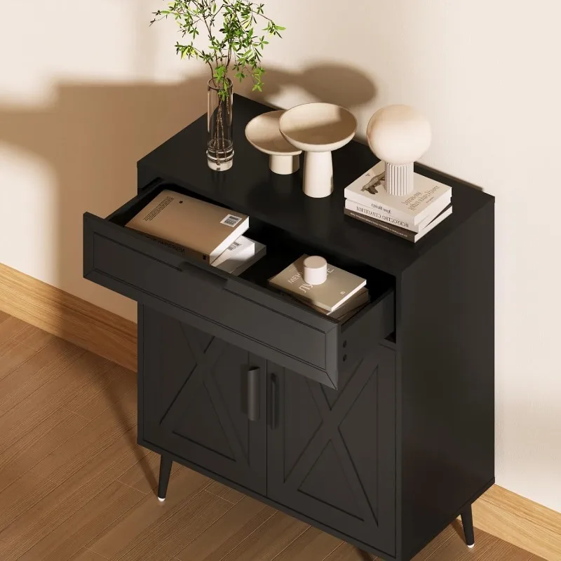 Kitchen Sideboard Buffet Cabinet with 2 Doors and 1 Drawer, Adjustable Shelves, Modern Coffee Bar Cabinet (Black)