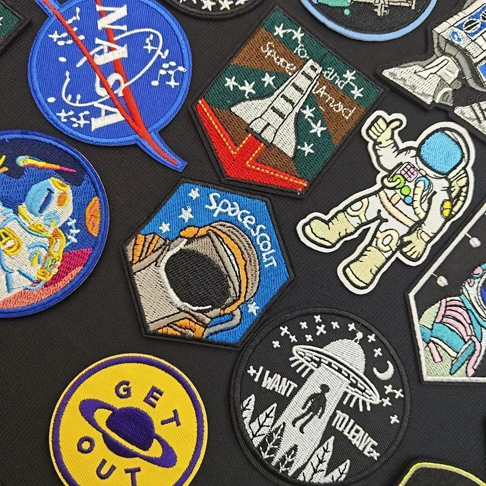 NASA Patches Embroidered Cartoon Iron on Applique Astronauts Ironing Stickers for Clothes Thermoadhesive Backpack Hat Decoration