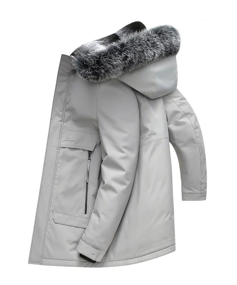 Doudoune Mi-Longue en Duvet d'Oie Blanche pour Homme, Manteau Chaud et Épais à Capuche avec Col en Fourrure de Renard, Collection Hiver 90%, 2023