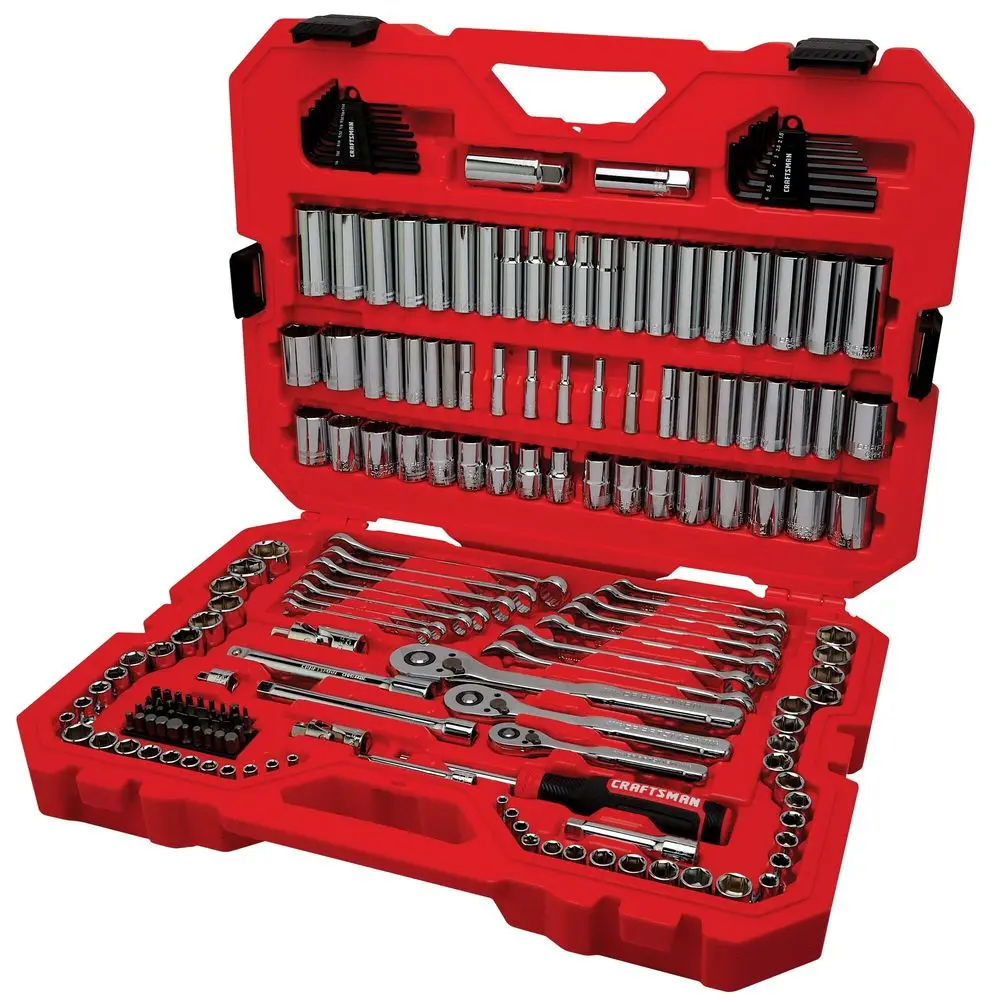 

Mechanic Tool Set 189 Pcs, 1 4, 3 8, 1 2 Socket Set with 72 Tooth Low Profile Ratchet, Steel 6 and 12 point Sockets, Wrenches,