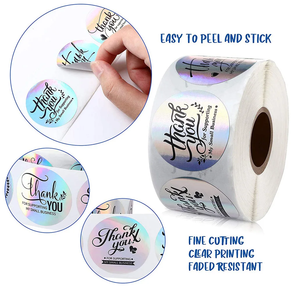25 มม.Rainbow เลเซอร์สติกเกอร์ขนาดเล็กธุรกิจสติกเกอร์ 50-500pcs ป้ายกาวสําหรับธุรกิจบูติกห่ออุปกรณ์