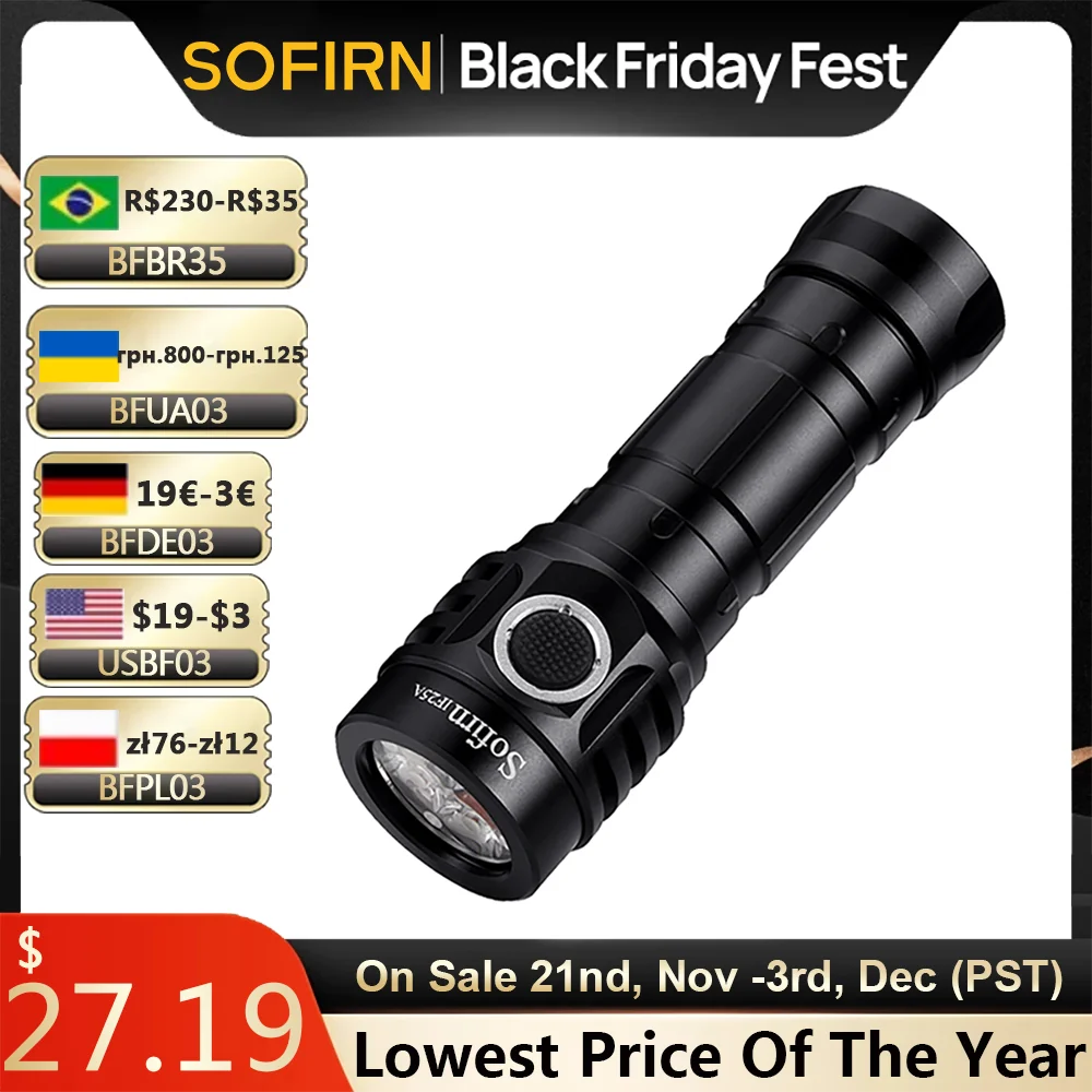 Sofirn IF25A BLF Anduril Powerful USB C Rechargeable LED Flashlight 21700 Lamp 4000lm 4*SST20 Torch with TIR Optics