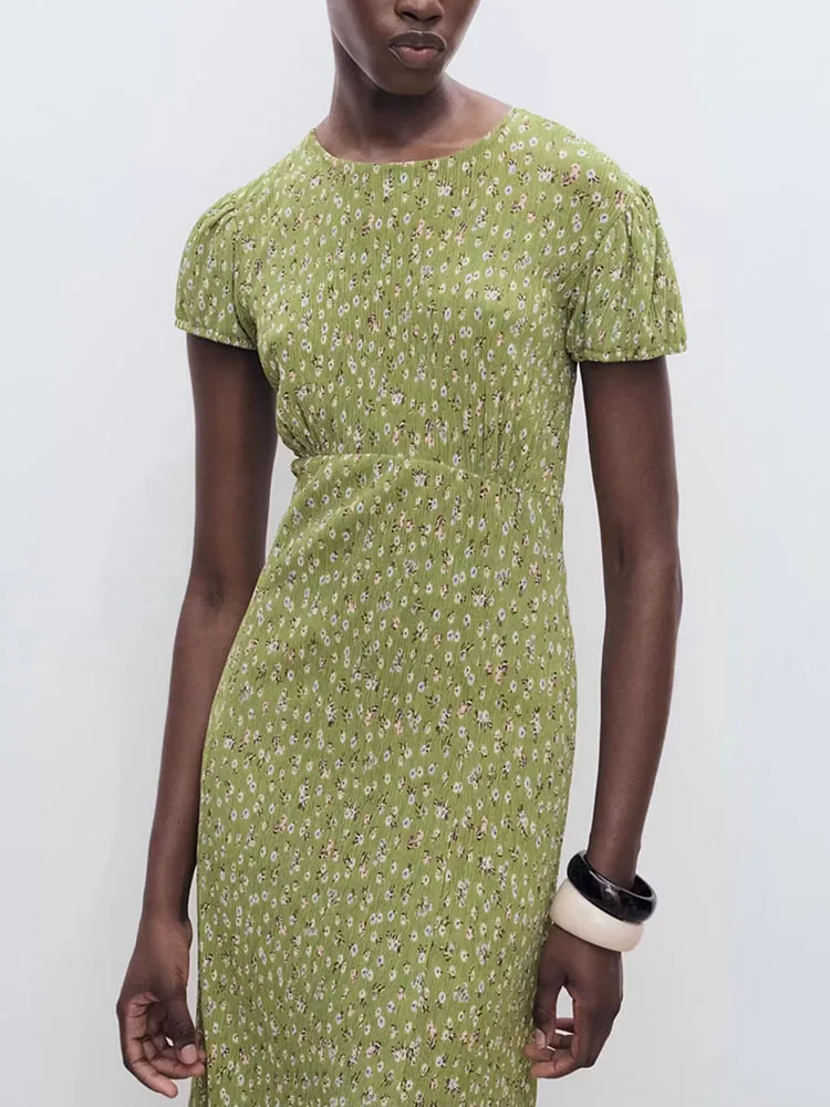 

Faionable Comfortable Floral Print Holiday Side Split Bubble Sve ort Dr Straight Cut New Arrival Women's Dr 2025