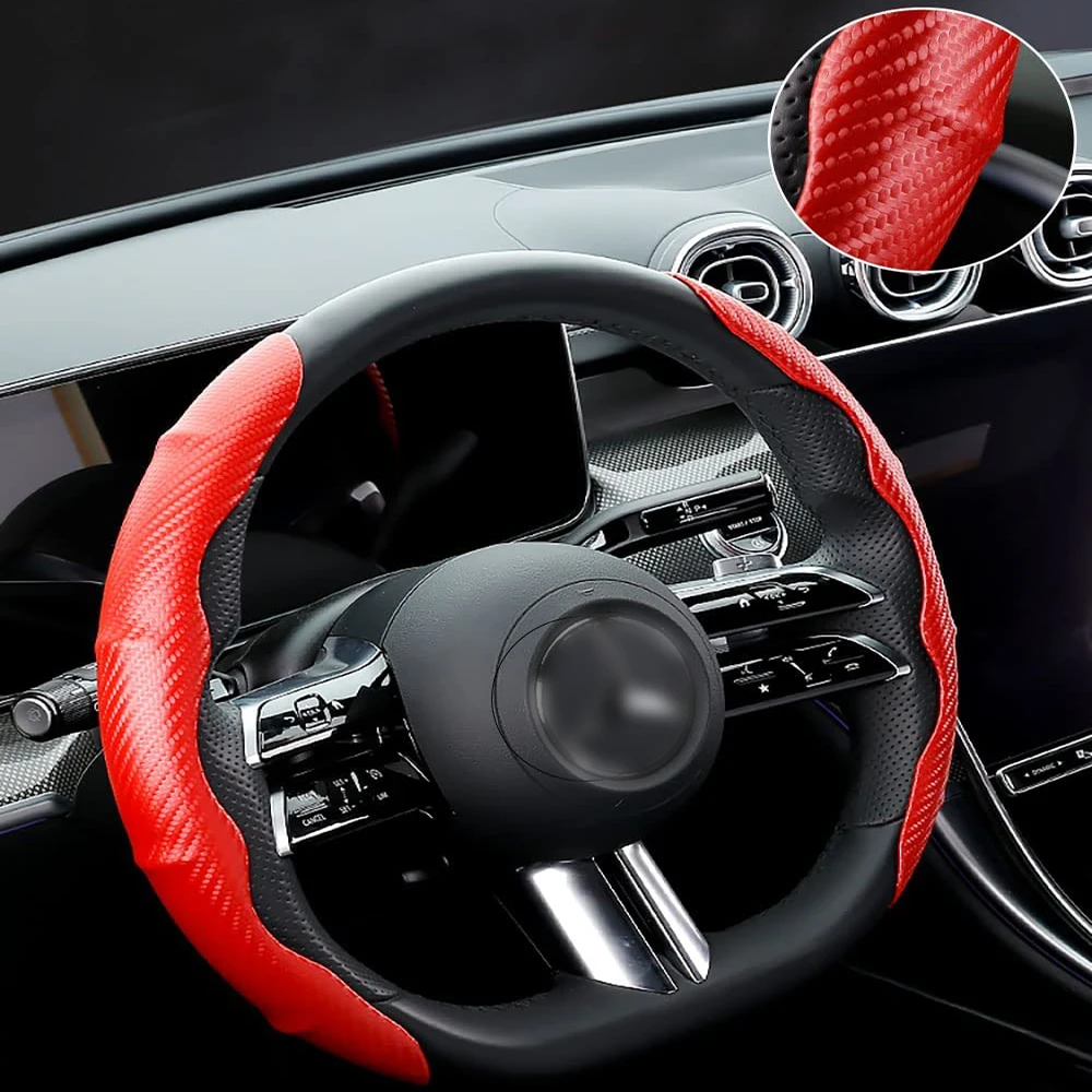 Car Steering Wheel Cover Carbon Fiber Sports 38cm Ultra-thin Non-slip Card Protective Cover Summer Winter Handle Cover Type D