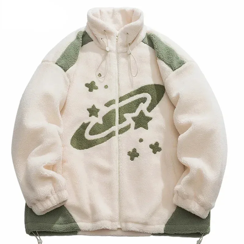 

Hip Hop Streetwear Jacket Coat Fleece Stars Space Jacket Harajuku 2023 Men Winter Jacket Zipper Up Turtleneck Outwear