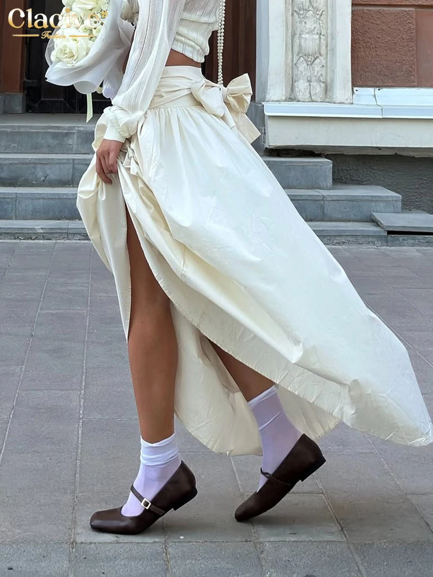 Clacive ファッションルーズベージュコットン女性のスカート 2026 エレガントなハイウエストマキシスカートエレガントなクラシック固体スカート女性服