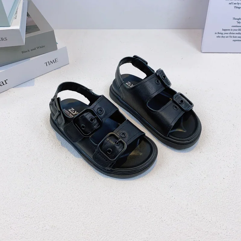 Sandali estivi in vera pelle per bambini moda Open Toe fondo morbido scarpe antiscivolo per bambini ragazze ragazzi sandali da spiaggia Casual