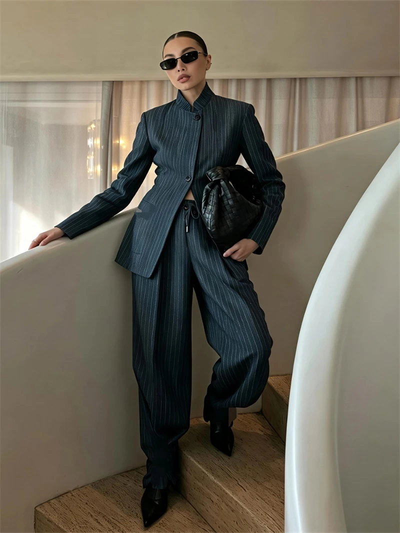 Guobioziy Women's Linen Striped Blazer 2026 Spring-Autumn New Model Solid Color Button Design French Casual Street Daily Wear