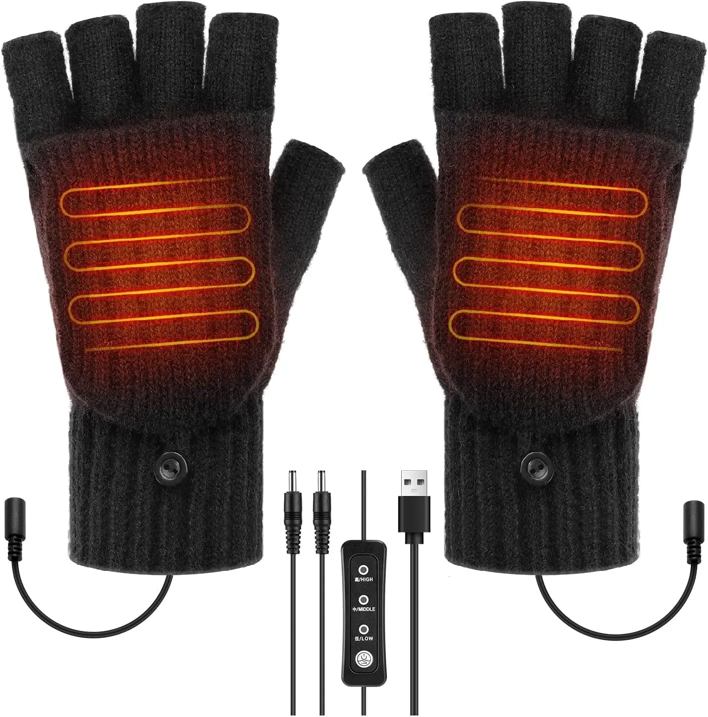 

USB Heated Fingerless Gloves for Men & Women, Adjustable Temperature Winter Warm Electric Gloves, Washable Knitted Touchscreen C