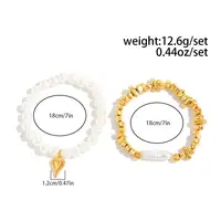 Bracelet élégant en Imitation de perles pour femmes, style bohème, corde élastique, chaîne, avec pendentif en forme de cœur, bijoux cadeau, 2 pièces/ensemble 5