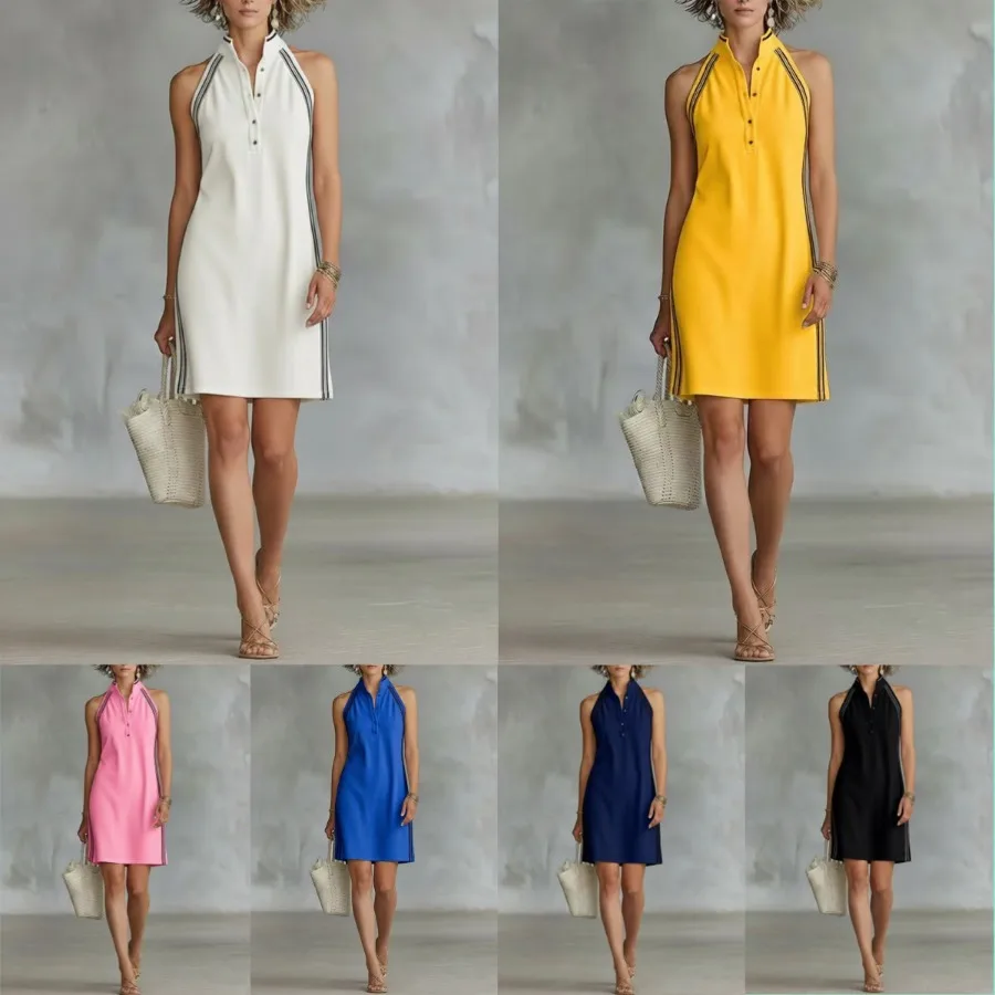 

【New style】Women's clothing 2026 new solid color sleeveless button collar jacket fabric pop-up mini dress women