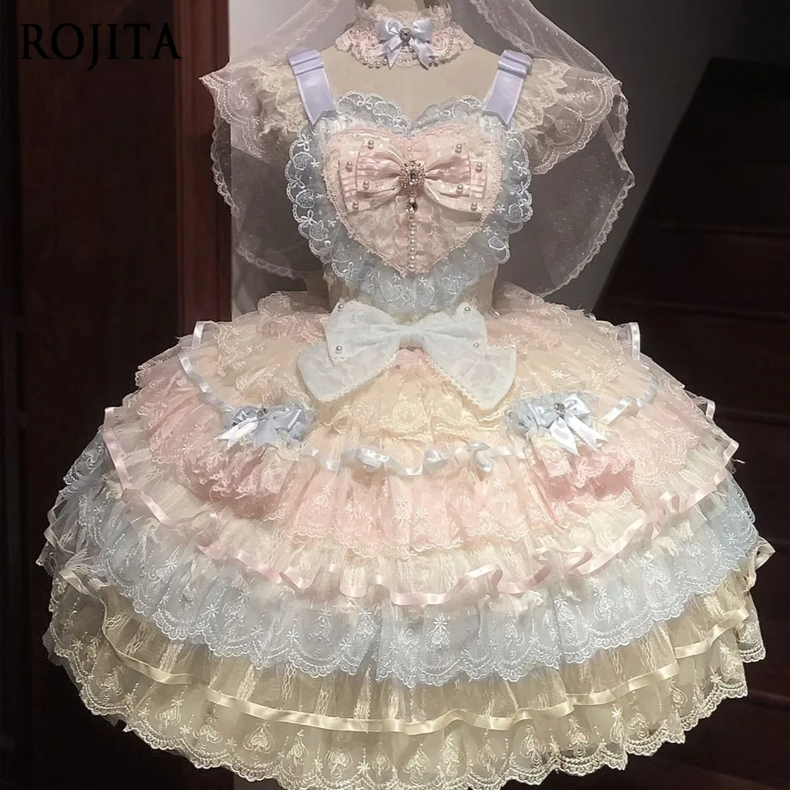

Rainbow JSK Japanese Style Original Design Lolita Dress Sweet Bridal JSK Strap Dress Kawaii Dresses