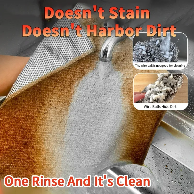 Thickened Steel Wire Cleaning Cloth Double Sided Silver Wire Cleaning Cloth Non-Scratch Mesh Dishrag Washing Rags Kitchen Towel