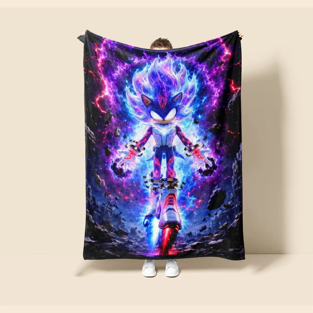 Throw Blanket Boys Sonic Cartoon Flannel Blanket Soft and Warm for Living Room Bedroom Car Camping Dormitory Full Size view 4