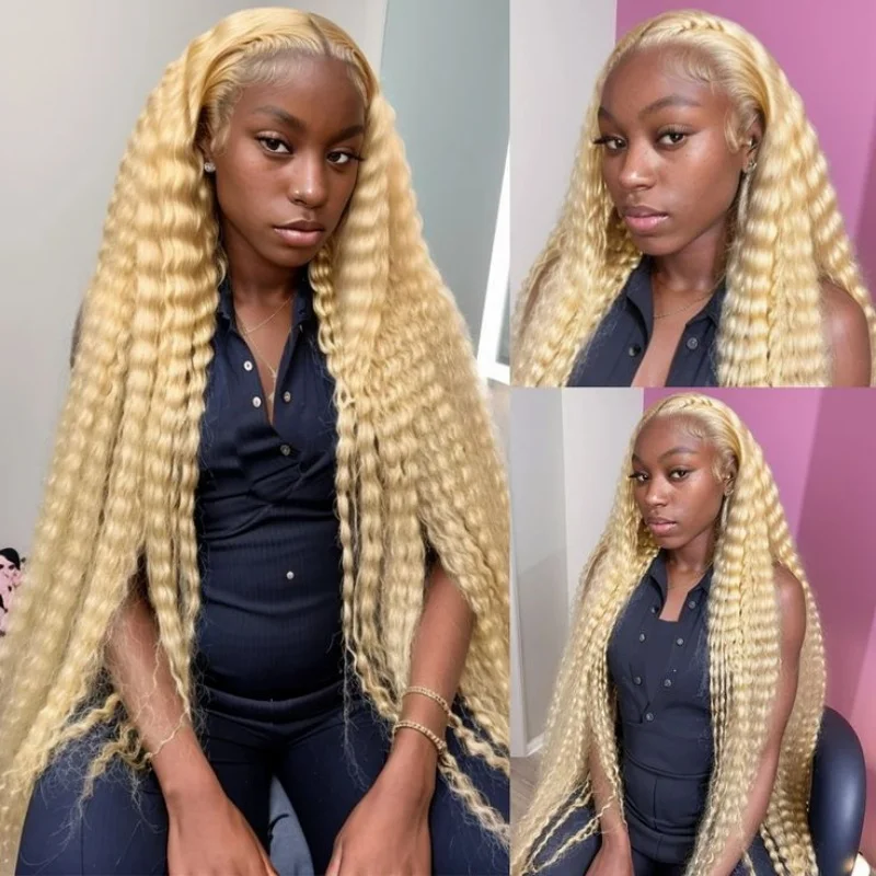 Long Hair Honey Blonde 613 Deep Wave Lace Frontal Wig 100% Human Hair 13x4 Lace Frontal Wig 613 HD Lace Frontal Wig 13x6 32 Inch